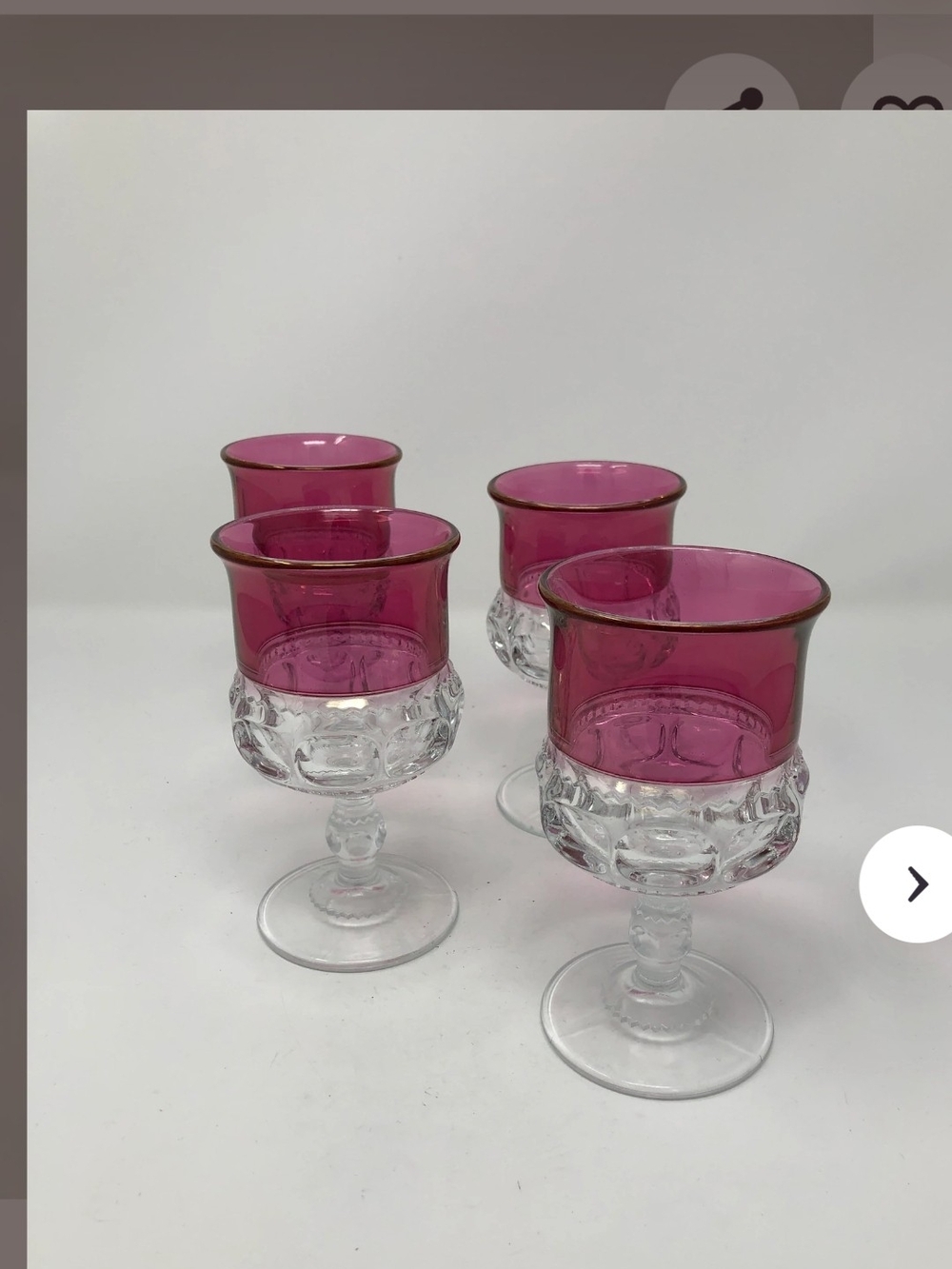 Set of 5 Cranberry Rim Cut-Glass Goblets